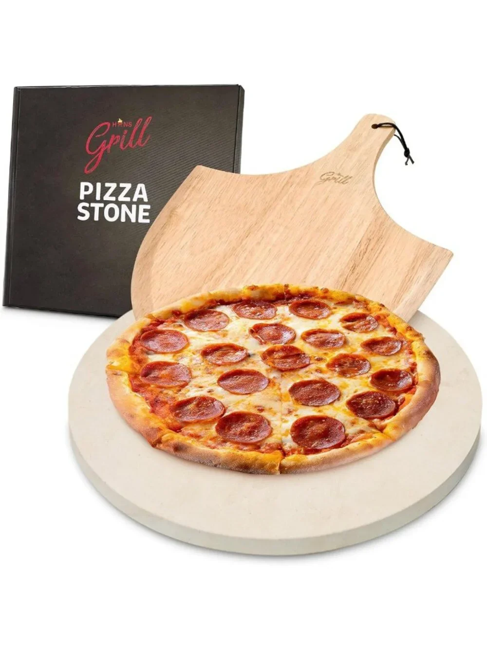 15-Inch Circular Pizza Stone with Wooden Peel - Durable Cordierite for Perfect